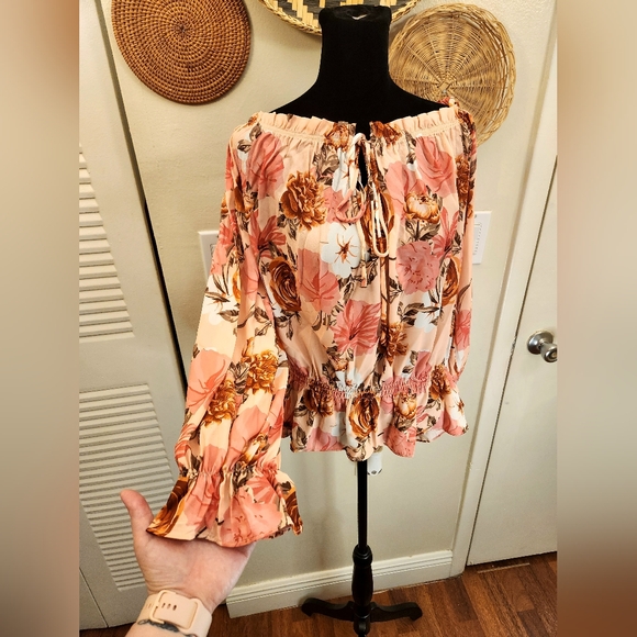 Boho Off The Shoulder Long Sleeve Floral Blouse - Picture 7 of 14
